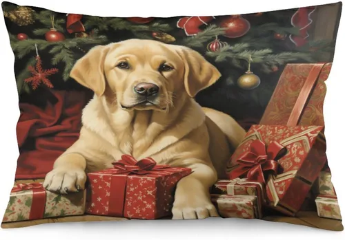 Miniatura 16 de Yellow Lab - Fundas de cojín de Navidad de 12 x 20 pulgadas, diseño de retrato de perro amarillo serio, labrador retriever, fundas de almohada