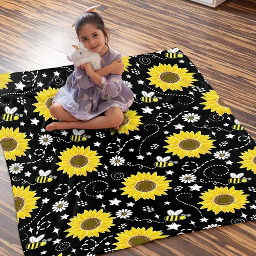 Miniatura 3 de Manta de girasol de abeja, regalo para los amantes de las niñas, manta de franela súper suave para sofá cama, cama acogedora de felpa, decoración