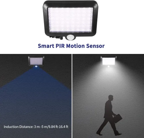Miniatura 5 de Luz de pared de energía solar, luz con sensor de movimiento al aire libre, 56 LED, luz nocturna de seguridad, panel solar separable para patio