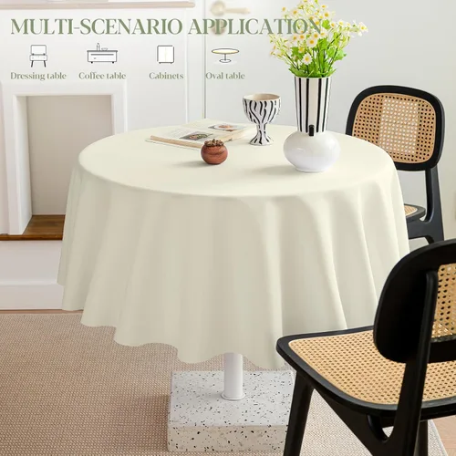 Miniatura 7 de BYDOLL Mantel redondo de 48 pulgadas para la parte superior de un máximo de 38 pulgadas de diámetro, color beige, lavable, al aire libre, resistente