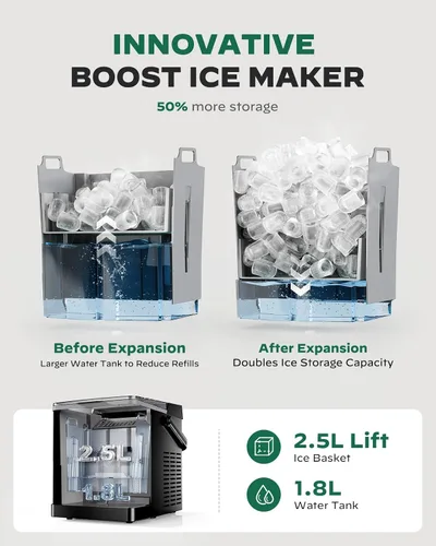 Miniatura 2 de Silonn Máquina de hielo para encimera, cesta de hielo de 2.5 L y tanque de agua de 1.8 L, 9 cubos de hielo de bala en 6 minutos, control táctil LED