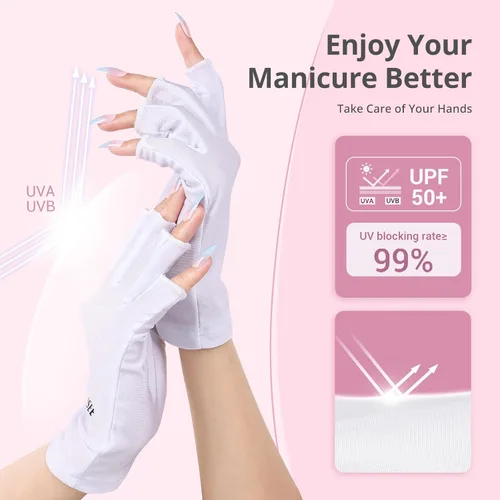 Miniatura 2 de Guantes UV AIRSEE para lámpara de uñas, guantes profesionales de protección UV UPF50+ para manicuras y arte de uñas, guantes sin dedos que protegen