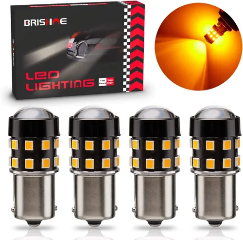 Miniatura 7 de Bombillas LED superbrillantes 1156 7506 BA15S 1073 1141P21W amarillo ámbar 9-30 V sin polaridad 24-SMD chipsets LED con proyector para luces