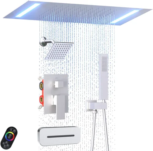 Miniatura 11 de ENGA - Sistema de ducha doble LED de lluvia, cabezal de ducha grande de 14 x 20 pulgadas + ducha de pared de 6 pulgadas, 4 chorros corporales