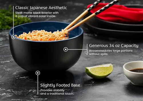 Miniatura 3 de KooK Tazón para ramen, cuencos japoneses, cuencos de fideos, tazón grande para sopa, cerámica, gran capacidad, para ramen, pho, udon, soba y apto