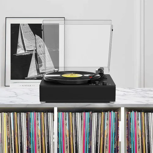 Miniatura 7 de Reproductor de discos de vinilo con transmisor inalámbrico de entrada/salida Bluetooth, placa de tamaño completo, tocadiscos de 3 velocidades