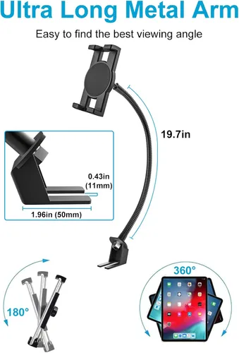 Miniatura 4 de GDZN Soporte para tablet para riel de asiento de automóvil con brazo de metal de cuello de cisne de 19.7 pulgadas, resistente antivibración, perno