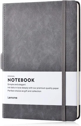 Lemome Cuaderno Clásico Grueso con Presilla para Bolígrafo - Cuaderno de Escritura A5 Rayado Universitario de Tapa Dura con Bolsillo + Separadores