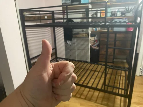 Miniatura 3 de Einhomn - Litera de camas individuales con escalera, de metal resistente con barandilla de seguridad de longitud completa, espacio de almacenamiento