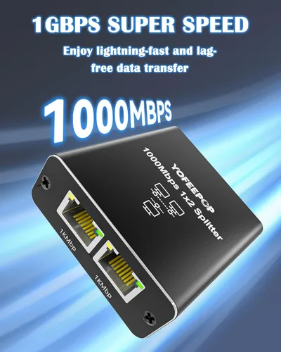 Miniatura 3 de Divisor Ethernet Gigabit 1 a 2, Divisores de cable LAN, interruptor Ethernet RJ45 de alta velocidad de 1000 Mbps con cable de alimentación USB C
