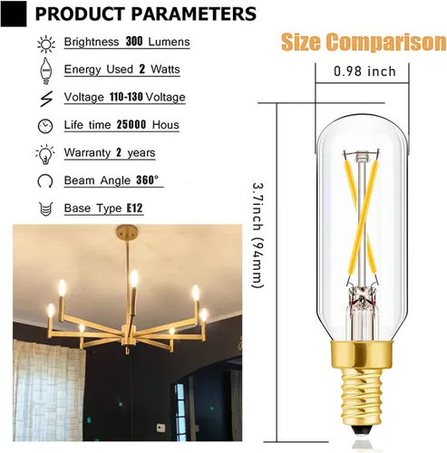 Miniatura 3 de Leools Bombilla LED E12 Regulable de 2W Equivalente a Bombilla de Luz de 25 Vatios Blanco Suave T6 T25 Bombilla Candelabro E12 de 25 Vatios