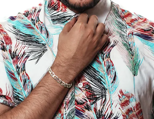 Miniatura 4 de Savlano Pulsera de plata de ley 925 italiana de eslabones marinos sólidos para hombres y mujeres, fabricada en Italia, viene con una caja de regalo