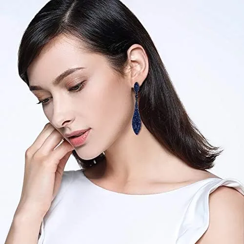 Miniatura 2 de EVER FAITH - Aretes largos de cristal austriaco para mujer, diseño de doble gota