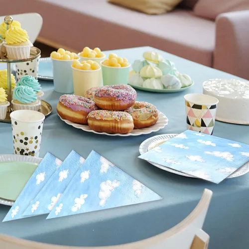 Miniatura 5 de 40 servilletas de nube, suministros de fiesta de historia, cielo azul, nubes blancas, servilletas de papel desechables con temática de nubes