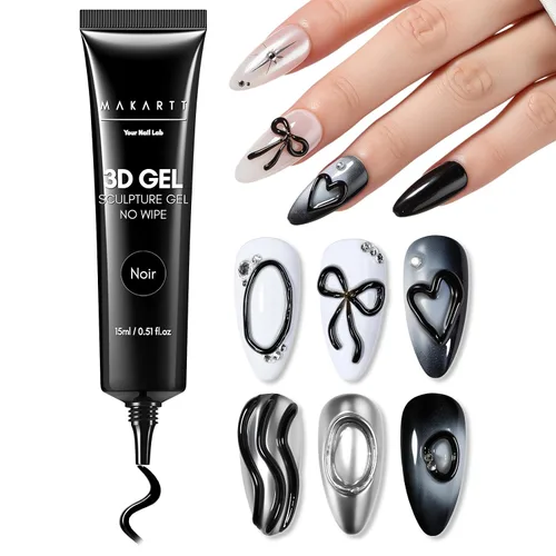 Miniatura 14 de Makartt Arte de uñas en gel 3D, pegamento de gel para esculpir para dibujar, moldear, escultura, gemas y decoración, esmalte de gel transparente que