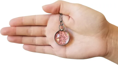 Miniatura 42 de Queen Anne's - Collar de encaje con colgante de flor prensada real en cristal hecho a mano, joyería de flores silvestres, collares de encaje