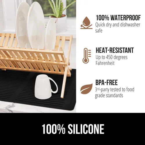 Miniatura 4 de GORILLA GRIP Tapete de secado de platos de silicona patentado 100% sin BPA para encimera de cocina, 18 x 24 pulgadas, diseño acanalado que atrapa