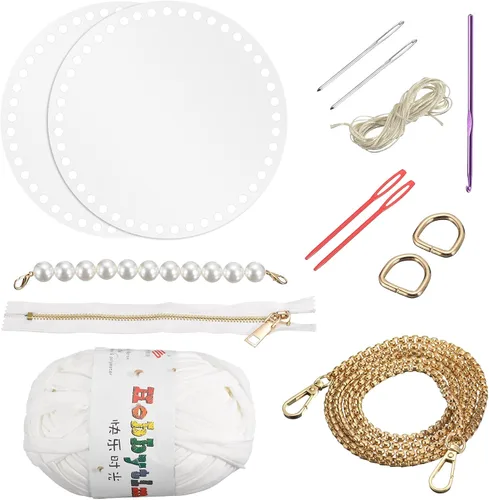 Miniatura 9 de uxcell Kit de fabricación de bolsos de acrílico, 15 piezas, juego de cestas de algodón acrílico, moldeador de paneles, hilo de tejer, correas
