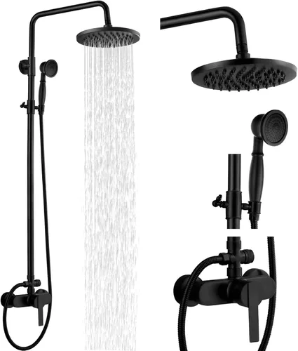 Miniatura 12 de Airuida Sistema de ducha expuesto, cabezal de ducha de lluvia de 8 pulgadas con rociador de mano, juego de grifo de ducha de montaje en pared de una