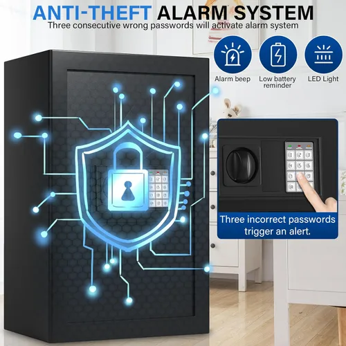 Miniatura 5 de Caja de seguridad de 23.62 pulgadas de alto, caja fuerte para el hogar de 4.4 pies cúbicos con bolsa impermeable ignífuga, caja de seguridad digital