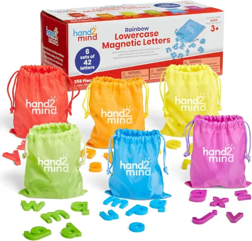 hand2mind Letras Magnéticas Minúsculas Arcoíris, Letras Magnéticas de Plástico para Aula, Letras del Alfabeto para Niños, Reconocimiento de Letras