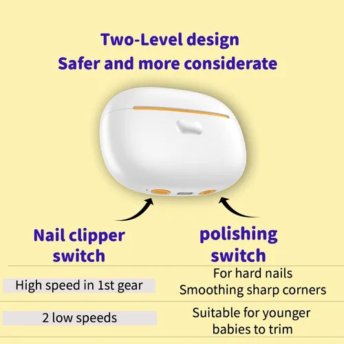 Miniatura 9 de Cortaúñas eléctrico recargable para bebés, amoladora con luz LED y receptor antisalpicaduras, lima de uñas eléctrica ultra silenciosa para bebés