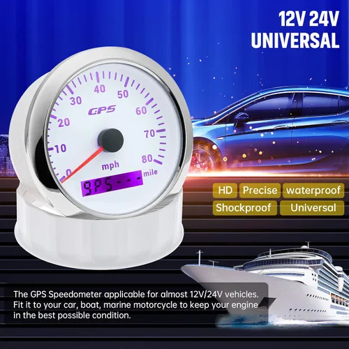 Miniatura 3 de ARTILAURA Velocímetro GPS para embarcaciones de 85 mm 3-3/8" 7 Color 80 MPH, impermeable, 9-32 V para marino, automóvil, motocicleta, camión (blanco)