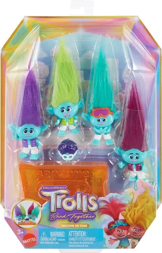 Miniatura 6 de Mattel DreamWorks Trolls Band Together BroZone On Tour Set con 5 muñecas pequeñas y soporte de casete de cinta, juguete coleccionable inspirado