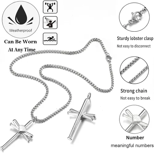 Miniatura 3 de Collar de béisbol para hombres y niños, con cruz y número inicial 0-99, cadena y dije de acero inoxidable, hecho a medida para mujeres y niñas
