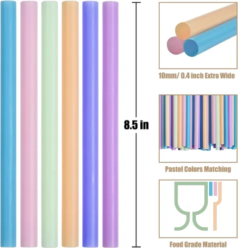 Miniatura 2 de ALINK 100 pzas popotes de plástico jumbo para batidos, popotes desechables anchos de colores variados para batidos, Boba, té de burbujas, perlas