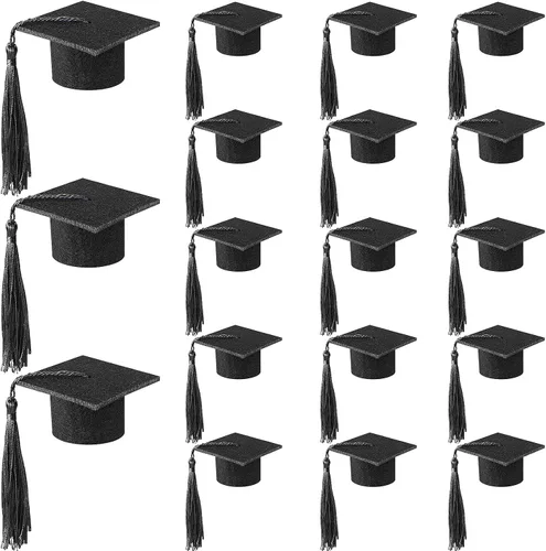 18 mini gorras de graduación 2024 con borlas para botellas de vino de graduación, licenciatura, graduación, sombrero, decoración de fiesta, adornos