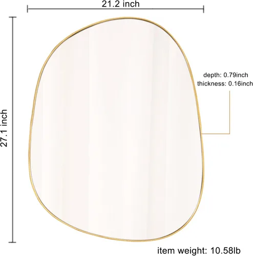 Miniatura 2 de ELEHUME Espejo Asimétrico para Decoración de Pared 21"*27", Espejo de Pared Moderno con Marco Dorado para Sala de Estar Baño Dormitorio Entrada