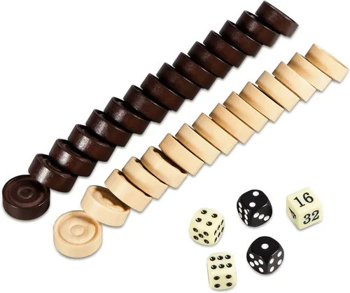 Miniatura 7 de BIVOMON Juego de 30 piezas apilables de madera clásicas, juego de 30 piezas de damas, 5 dados, 2 bolsas de almacenamiento con cordón, damas