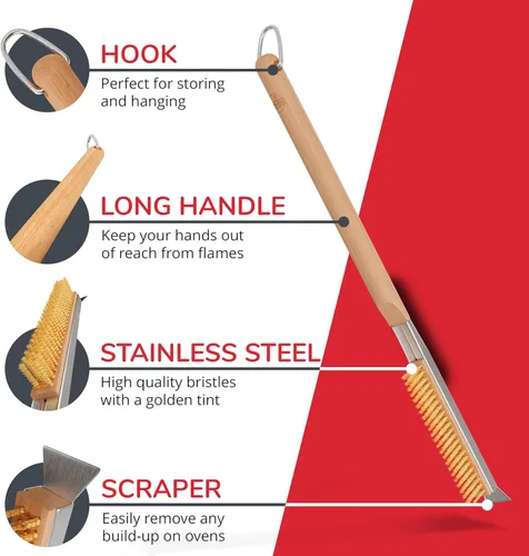 Miniatura 6 de Senwosa Cepillo para horno de pizza de 22 pulgadas con raspador de piedra, cerdas de acero inoxidable resistentes al calor, mango extra largo