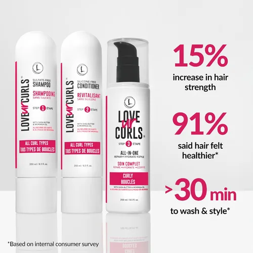 Miniatura 3 de Love Ur Curls - Set de Champú y Acondicionador con Crema Estilizadora Todo en Uno para Rizos, Sistema de 3 Pasos para Reparar e Hidratar