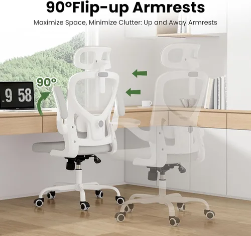 Miniatura 7 de Silla de oficina ergonómica blanca y silla de escritorio de respaldo alto con soporte lumbar ajustable, cómodas sillas de juegos de computadora