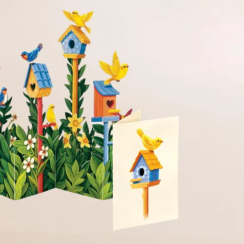 Miniatura 8 de Freshcut Paper Tarjetas desplegables, mini jardín de casa de pájaros, ramo de flores de tamaño natural de 9 pulgadas, tarjeta de felicitación