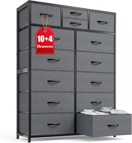 Miniatura 13 de Cómodas para dormitorio con 14 cajones de almacenamiento, cómodas y cajones de almacenamiento, marco de metal resistente y parte superior de madera
