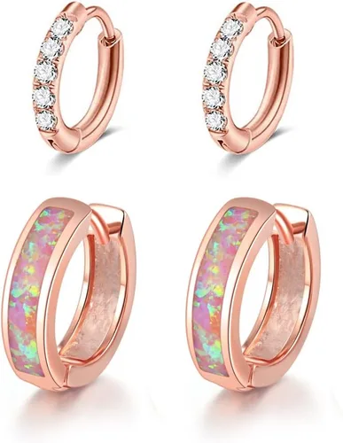 Miniatura 201 de CiNily Aretes Huggie de ópalo con bisagras, chapados en oro, hipoalergénicos, pequeños aretes de aro para mujeres, adolescentes, niñas, hombres