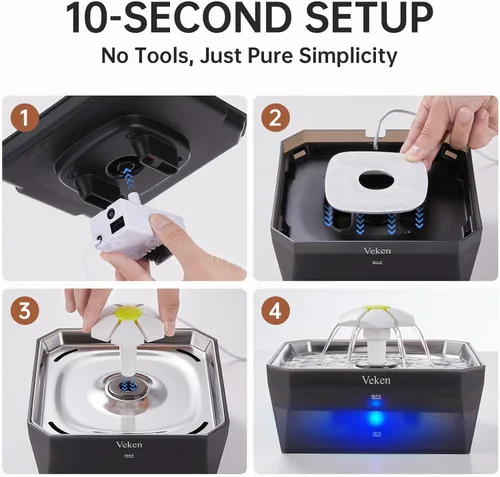 Miniatura 15 de Veken Fuente de agua para gatos pequeña apta para mascotas con bomba silenciosa, fácil de limpiar y montar, mini dispensador de agua para mascotas