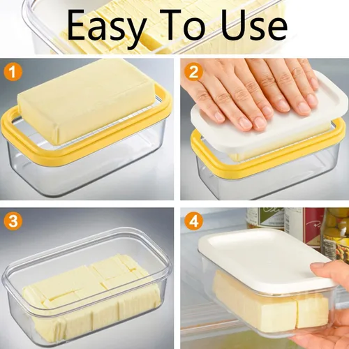 Miniatura 5 de Cortador de mantequilla de acero inoxidable, cortador de mantequilla y plato, recipiente para rebanar mantequilla con tapa para refrigerador, caja