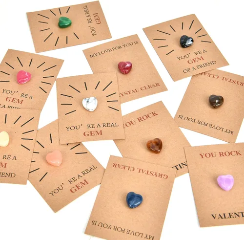 Miniatura 7 de Paquete de 24 tarjetas de San Valentín con gemas para el día de San Valentín, tarjetas con piedra de cristal en forma de corazón, divertida tarjeta