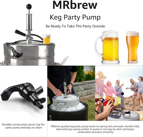 Miniatura 5 de MRbrew Bomba de fiesta de barril, bomba de mano de barril de cerveza con sistema D americano, bomba de picnic de 4 pulgadas con grifo de cerveza