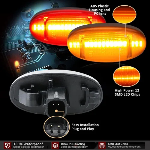 Miniatura 3 de D-Lumina Juego de 4 luces LED laterales ámbar y rojo para Fo-rd F250 F350 F450 F550 Super Duty 2011-2022 marcadores laterales de guardabarros
