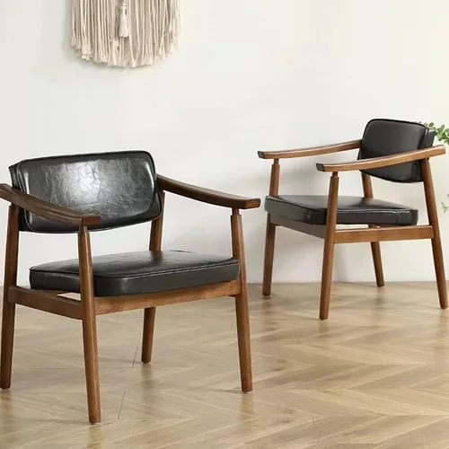 Miniatura 2 de sillas de comedor Solid Wood Dining Chair Leisure Armrest Backrest Upholstered Office Modern Kitchen(Gris)