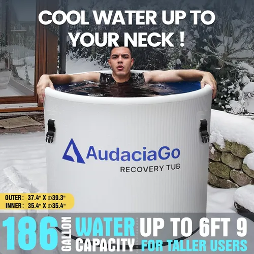 Miniatura 4 de Bañera XXL de Baño de Hielo para Atletas, Compatible con Enfriadores de Agua, Bañera Inflable de Sumersión Fría de 704 Litros con Tapa Aislada