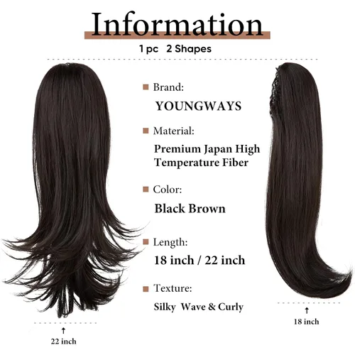 Miniatura 3 de Extensión de cola de caballo con clip, de 18 pulgadas, extensiones de cabello para mujer, cola de caballo larga y recta, cola de caballo rizada