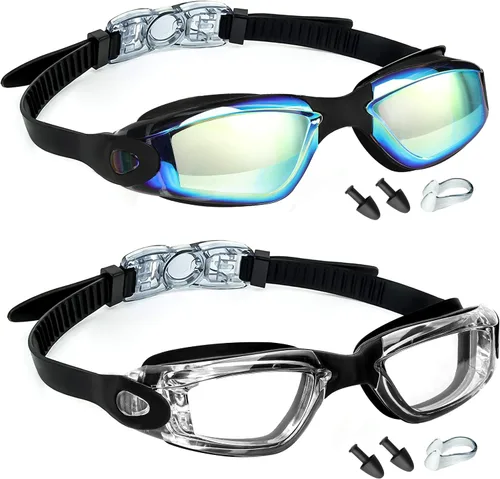 LOCONHA Swim Goggles, 2 Pack Swimming Goggles Anti Fog No Leaking For Adult Women Men Youth Aqua & Clear