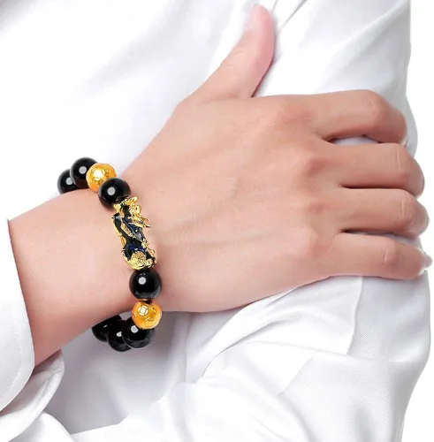 Miniatura 6 de SOOWOOT Feng Shui Pulsera Collar-Pi Xiu Negro Obsidian Riqueza Pulsera de Buena Suerte Pi Yao Attract Wealth Money Collar Set para Mujeres Hombres