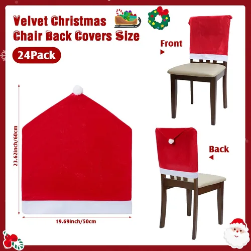 Miniatura 2 de Peryiter 24 piezas de decoraciones navideñas para sillas, fundas protectoras de terciopelo para sillas de comedor de Navidad, para cocina